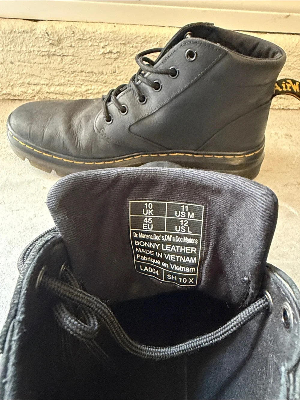 Dr. Martens Black Men's Lace-Up Boots with Yellow Stitching